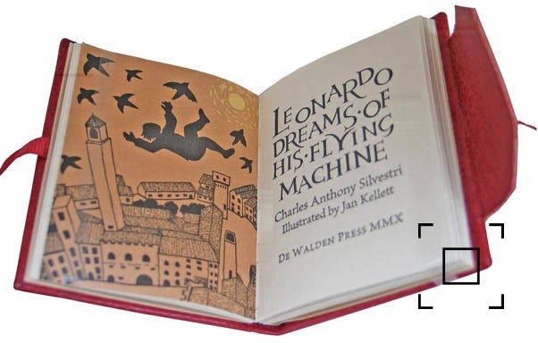 Frontispiece shows figure falling from the sky over a town.