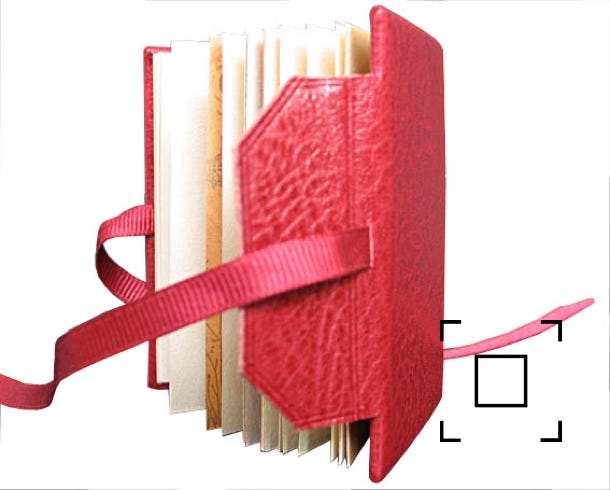 Flap and ribbon ties referencing a traditional portfolio.